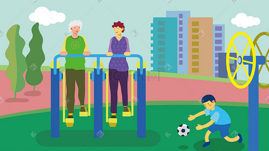 网咖区域插画图片_在小区健身区域正在锻炼的人们科普
