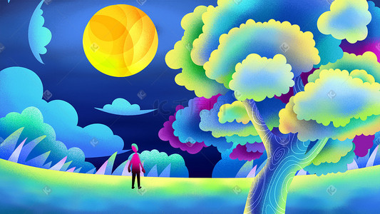 蓝彩色插画-蓝彩色配图-千库网