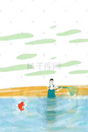 乡村生活工作系列之捕鱼海报背景插画图片