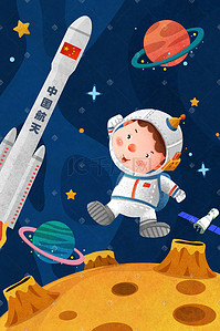 航空宇宙插画图片_党建航空航天插画背景素材