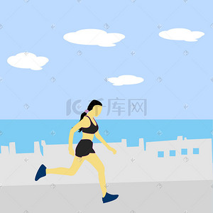 跑步的美女插画图片_夏季美女跑步插画素材
