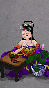皇室插画图片_端午节宫女吃粽子端午