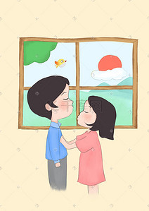 卡通男生女生插画图片_520情人节手绘男生女生生活插画