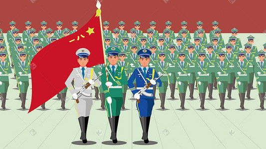 大阅兵坦克插画图片_走正步的中国人民解放军党