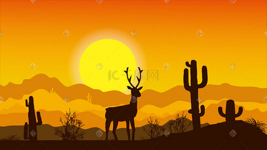 孤单的小鹿插画图片_沙漠小鹿风景插画