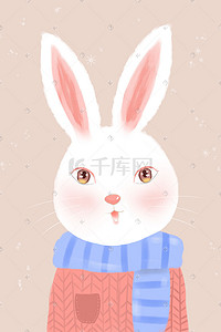 小白兔和松鼠插画图片_动物插画萌宠系列大白兔