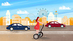 城市生活交通工具出行平衡车汽车女孩手绘