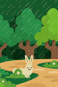 绿色清新春天背景插画图片_绿色清新卡通漫画节气谷雨