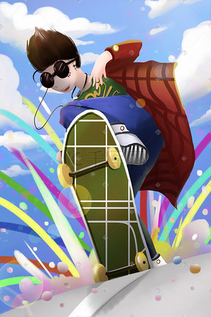 街头嘻哈滑板少年