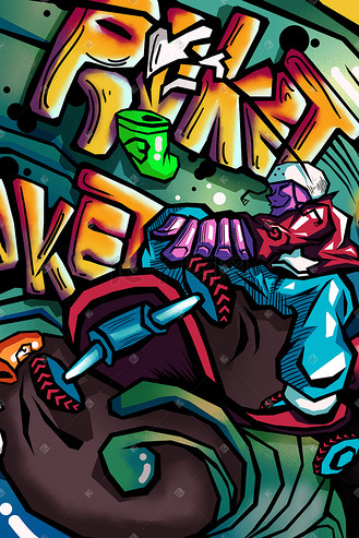 火箭滑板少年街头涂鸦