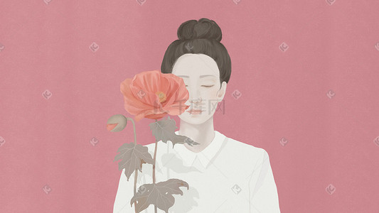 海报设计邀请函插画图片_文艺气质拿花的女人海报设计