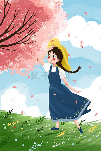 春天春季女孩踏青立春散步春游旅游小清新