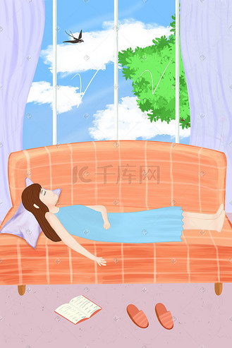 唯美治愈系春困小清新美女睡觉插画