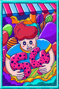 青春活力相框插画图片_54青年节创意数字涂鸦少年