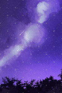 流星星空背景插画图片_唯美紫色系手绘风银河流星夜空