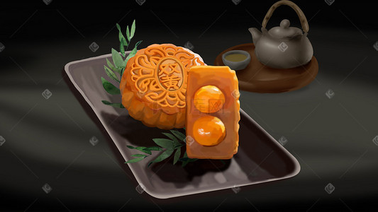 食品标志s插画图片_中秋节食品双黄月饼中秋