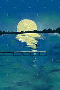 明月相思插画图片_手绘风风景海上明月
