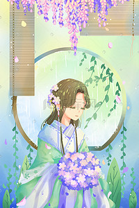 唯美卡通小清新春季花朵24节气春季插画