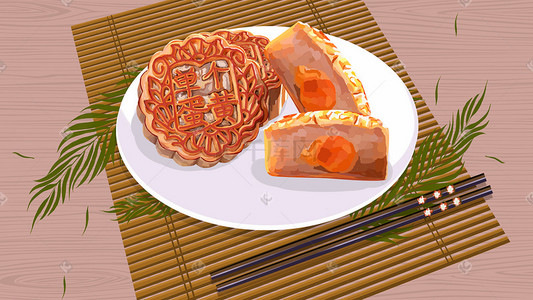 传统节日食物月饼插画图片_中秋节食品蛋黄月饼中秋