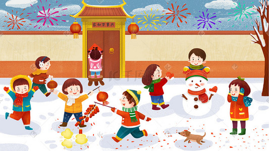 可爱手绘人物孩子插画图片_新年春节手绘可爱风格