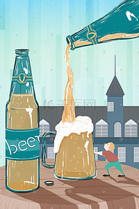 酒桶插画图片_手绘啤酒节复古风插图