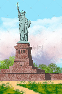 女神节简笔插画图片_纽约自由女神雕像