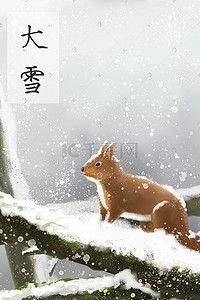 松鼠插画图片_大雪-松鼠-冬天-动物-宠物