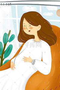 怀孕夫妻插画图片_怀孕中的母亲感到幸福插画