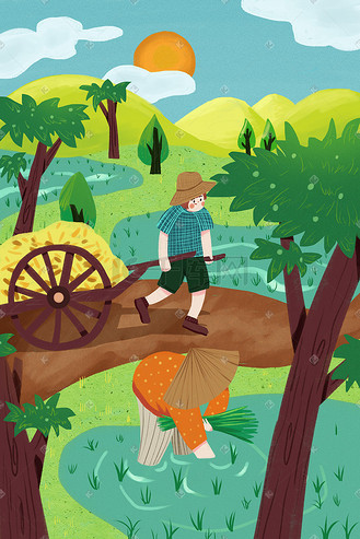 农民种田插画企业vip免费下载插画五一劳动节农民劳作劳动种田致敬