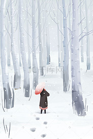 冬季的白桦林插画