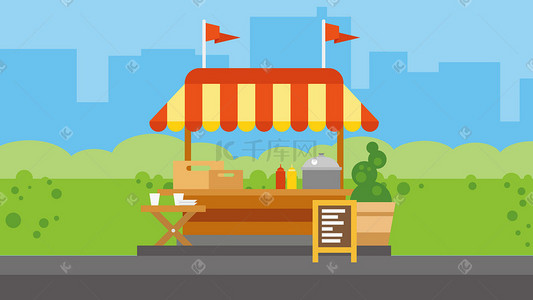 移动低碳插画图片_移动餐车甜品店插画