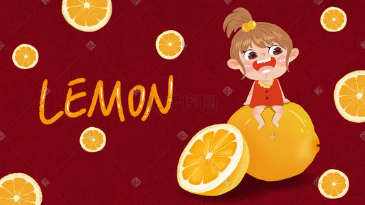 黄色柠檬水果插画图片_黄色小清新柠檬女孩