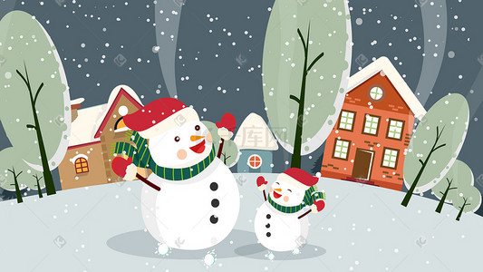 手绘雪人插画图片_圣诞节冬季大雪手绘雪人插画圣诞