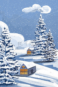 冬季雪景手绘风景