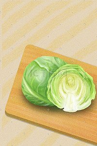 圈粒子特效写实插画图片_手绘蔬菜美食卷心菜写实插画