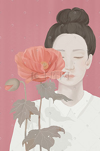 花淡雅唯美插画图片_文艺气质拿花的女人海报设计