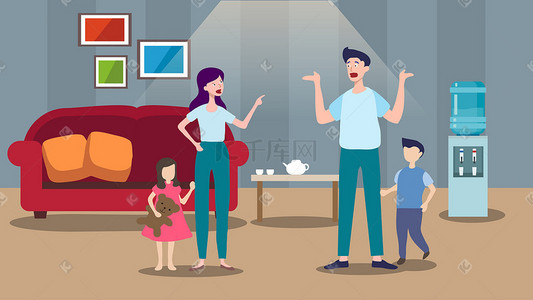 心理测评app插画图片_家族矛盾中吵架的夫妻