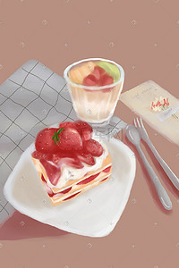 草莓蛋糕手绘插画图片_水果蛋糕手绘插画
