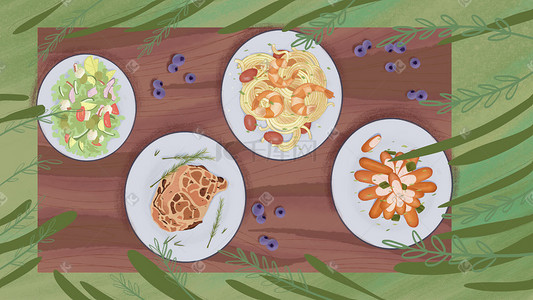 牛排美食插画图片_草地美食原创插画