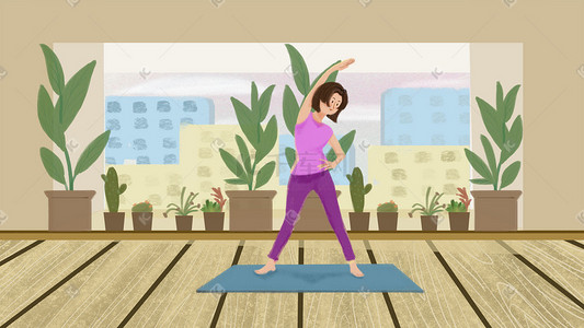 运动健身锻炼插画图片_全民健身室内健身操主题原创插画·