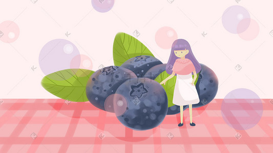 蓝莓基地插画图片_蓝莓 水果 小清新手绘风