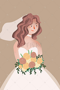 婚纱工艺插画图片_小清新婚纱少女插画