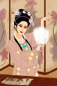 中国风复古传统文化戏曲人物羽扇戏