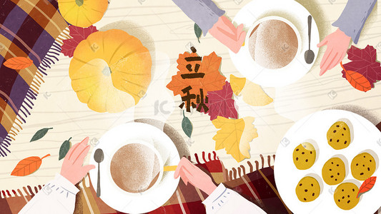 西式糕点下午茶插画图片_立秋插画和朋友们的下午茶