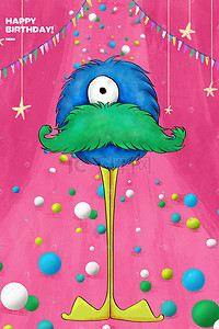 生日快乐生日贺卡插画图片_Q版卡通糖果魔法小怪兽生日变糖果