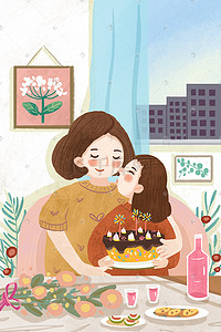 快乐妇女节插画图片_庆祝母亲节快乐温馨画面小清新