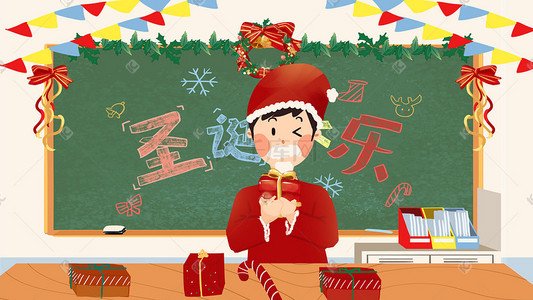 红色圣诞圣诞插画图片_圣诞节学生圣诞老人圣诞