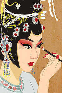 中老年化妆插画图片_中国风传统文化戏曲人物化妆