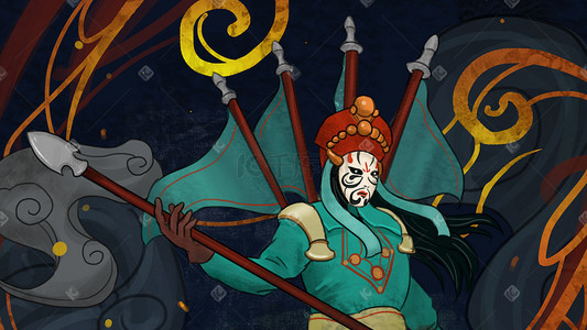 国潮京剧花旦全身插画图片_国风京剧脸谱人物