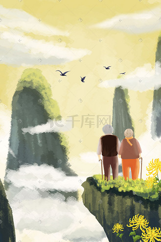 登高远眺图片素材_重阳节老夫妻登高远眺